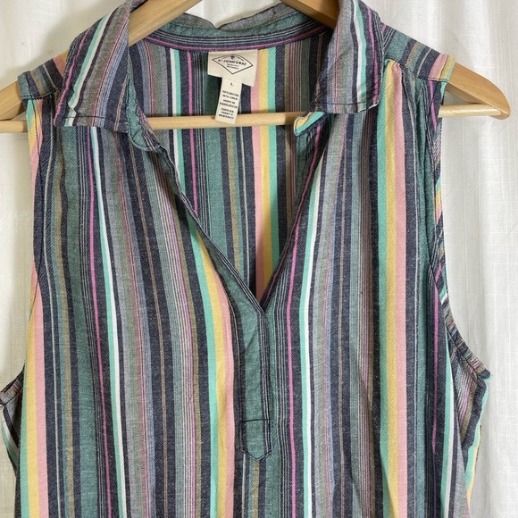 St. John’s Bay rainbow linen sleeveless collared summer dress size large - Picture 1 of 5